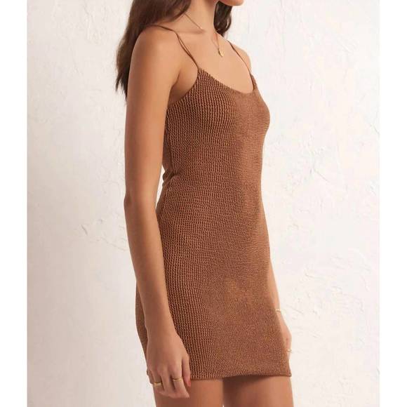 NEW Z SUPPLY azure crinkle knit mini dress in bronze - Picture 2 of 3